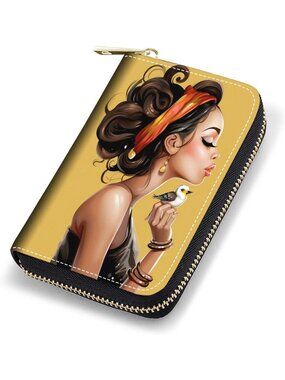 RFID Blocking Leather Card Holder Wallet for Women, Zipper Accordion Design